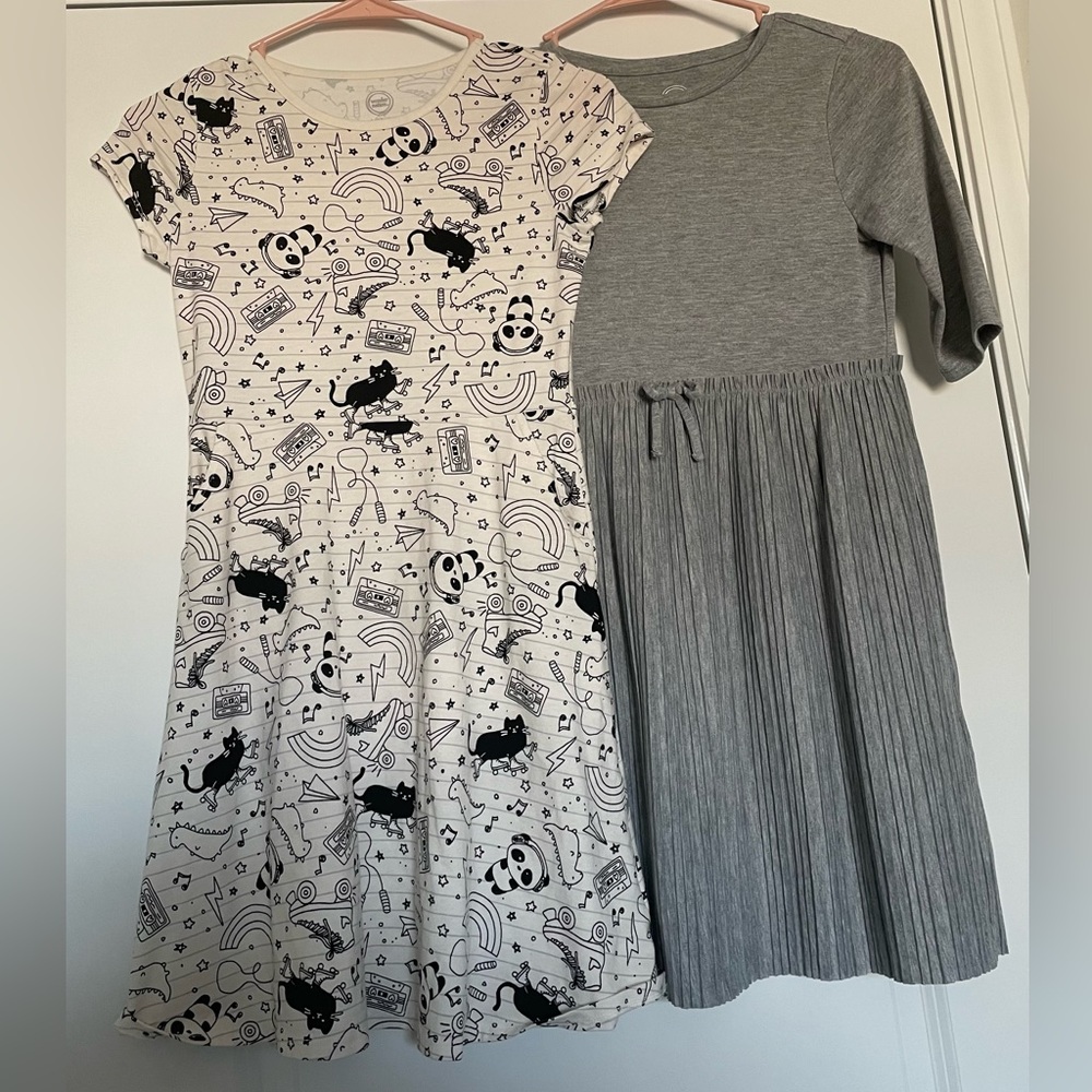 Wonder Nation Girls Dresses Size L 10-12 Lot Of 2 Casual Play Preppy Neutral